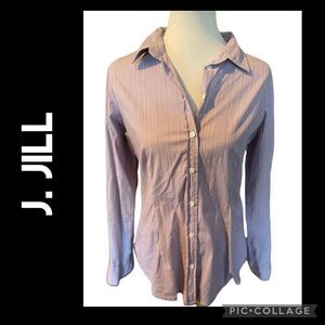 J. Jill Gray/Lavender Striped Button Down “Stretch” Blouse Size Small